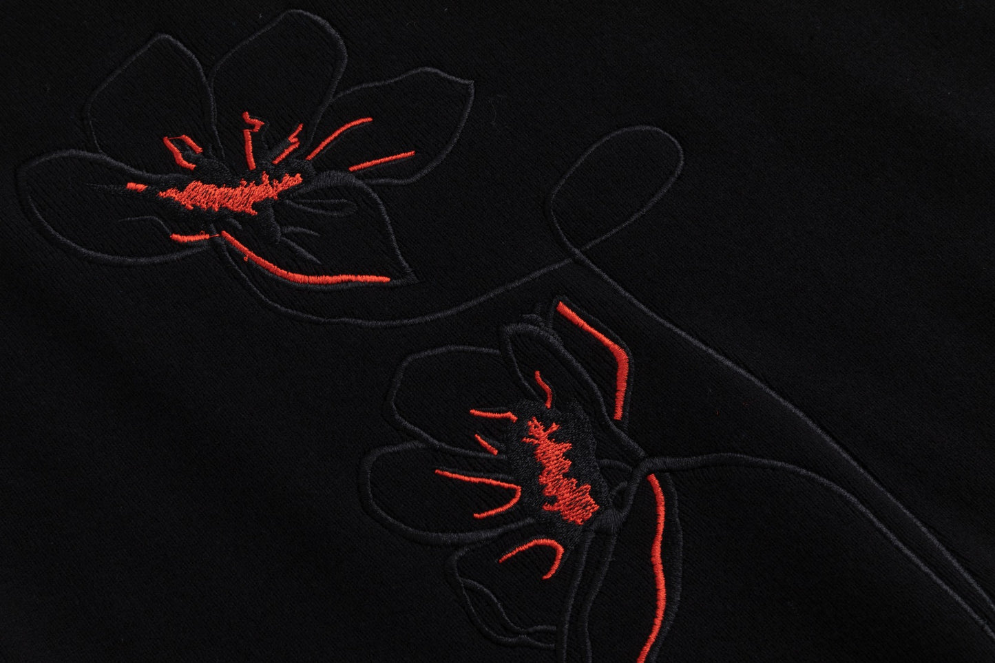 Black And Orange Flowers Embroidered Sweater - Black