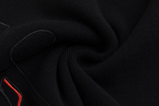 Black And Orange Flowers Embroidered Sweater - Black