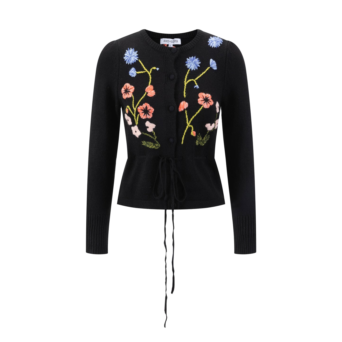Knit Sweater With Floral Embroidery - Black