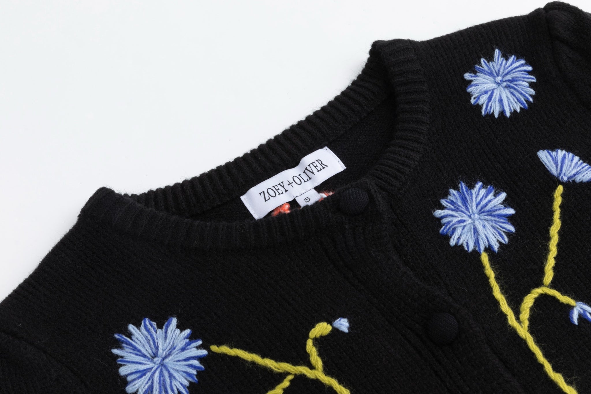 Knit Sweater With Floral Embroidery - Black