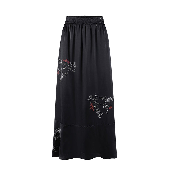 Black Slip Skirt With Red Floral Print