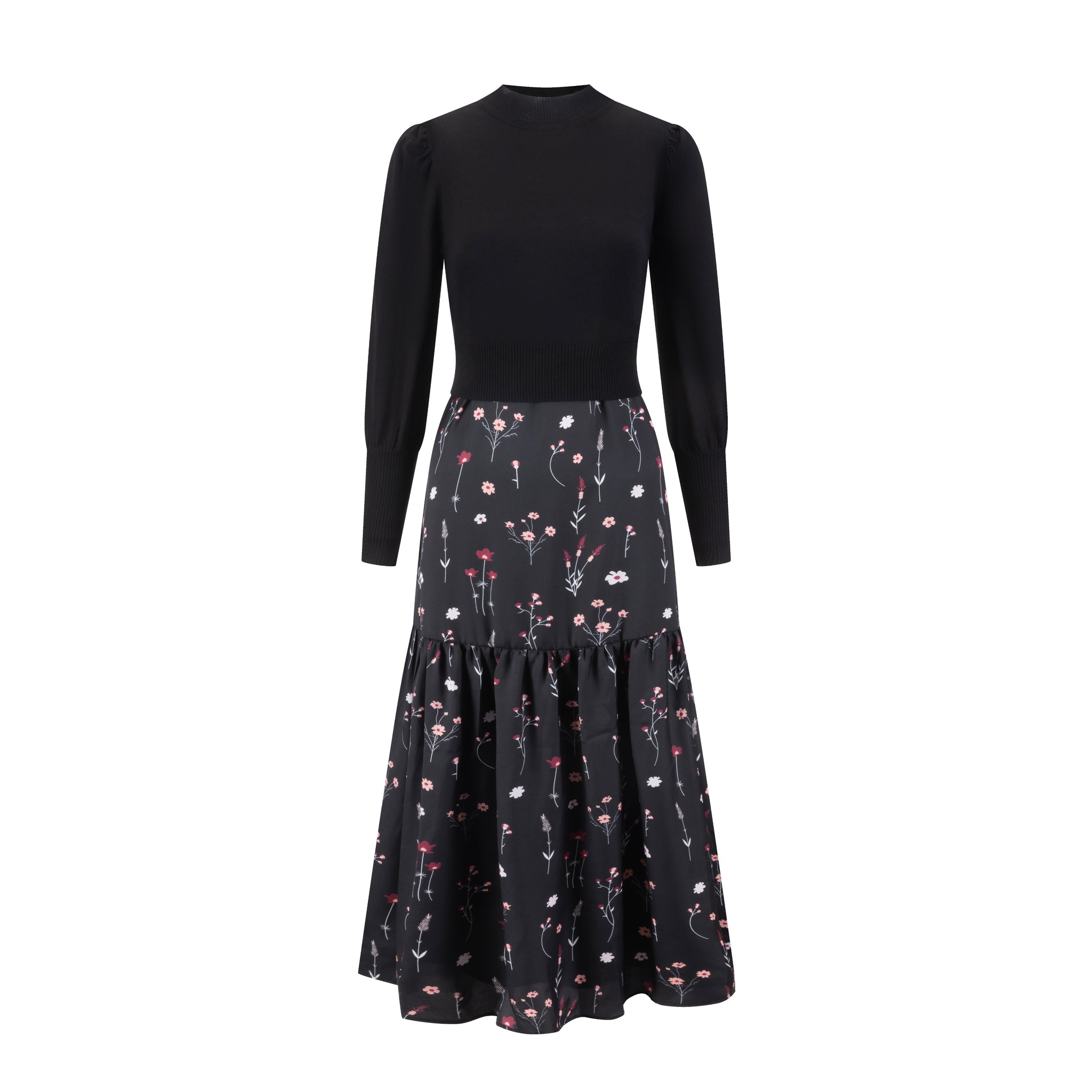 Satin Tier Floral Jumper With Black Overlay