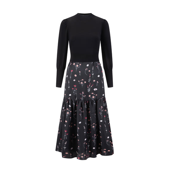Satin Tier Floral Jumper With Black Overlay