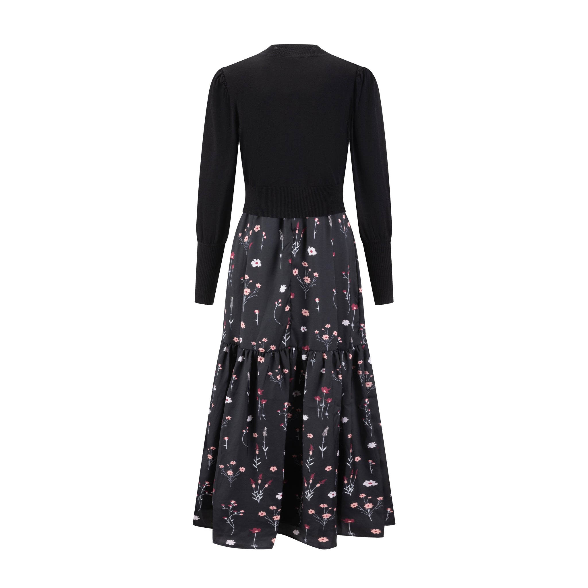 Satin Tier Floral Jumper With Black Overlay