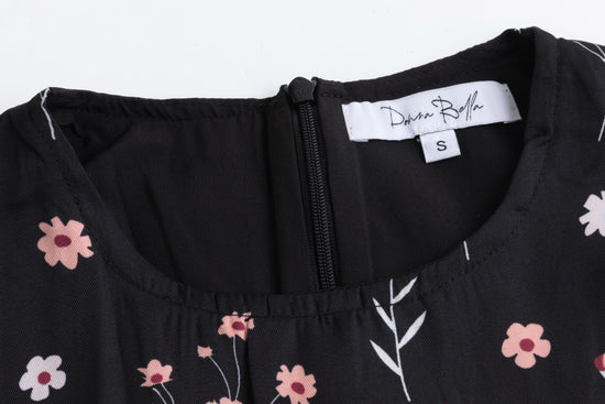 Satin Tier Floral Jumper With Black Overlay