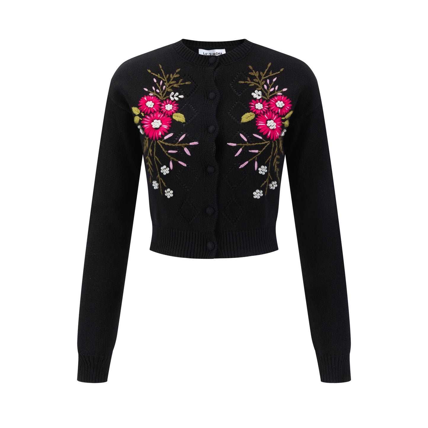 Black Knit Cardigan With Floral Embroidery