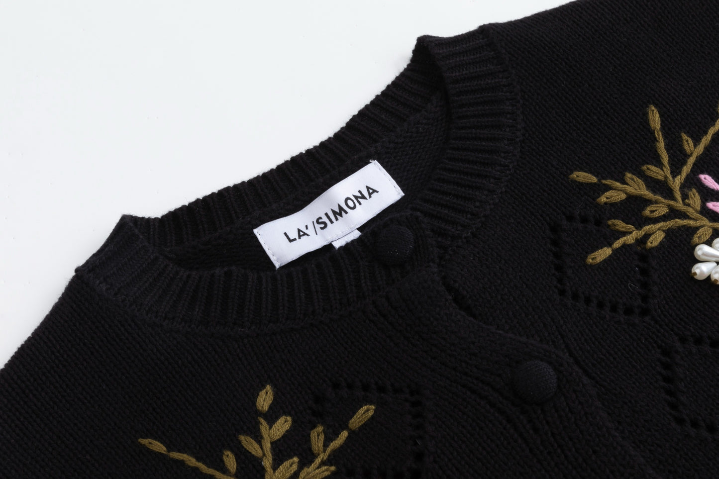Black Knit Cardigan With Floral Embroidery