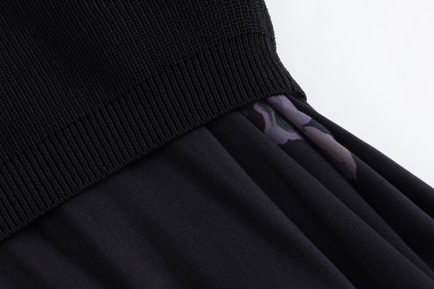 Black Knit Overlay Purple Flower Printed Dress
