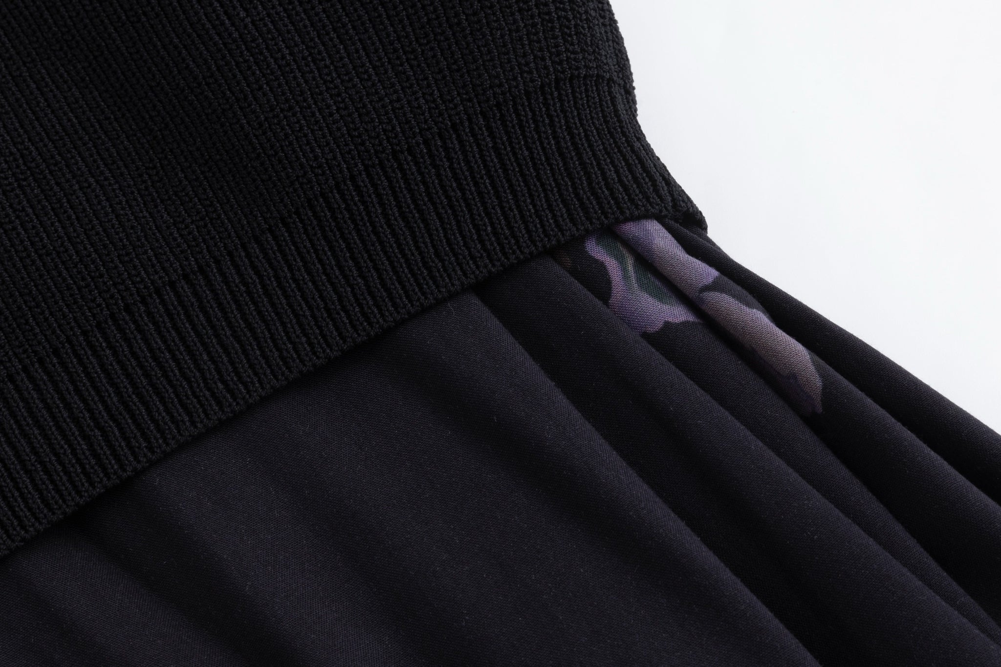 Black Knit Overlay Purple Flower Printed Dress