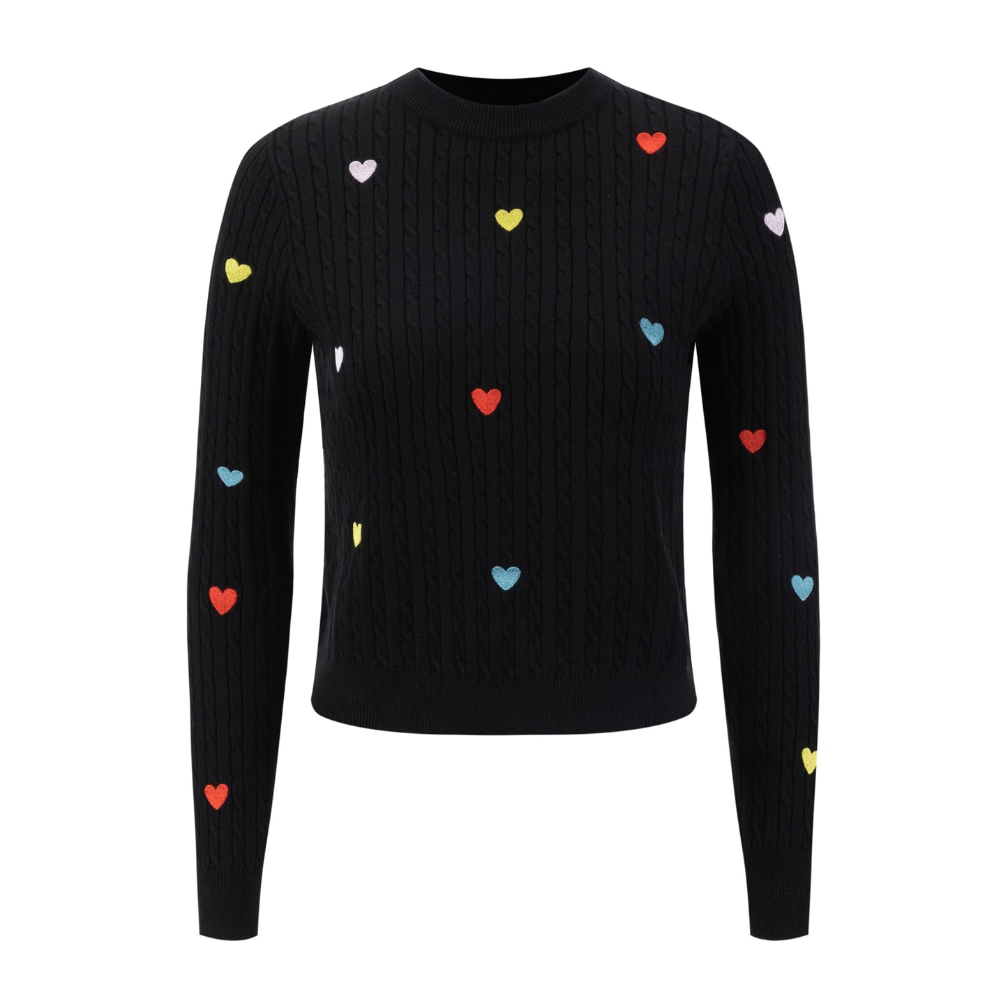 Black Cable Knit Heart Patched Top