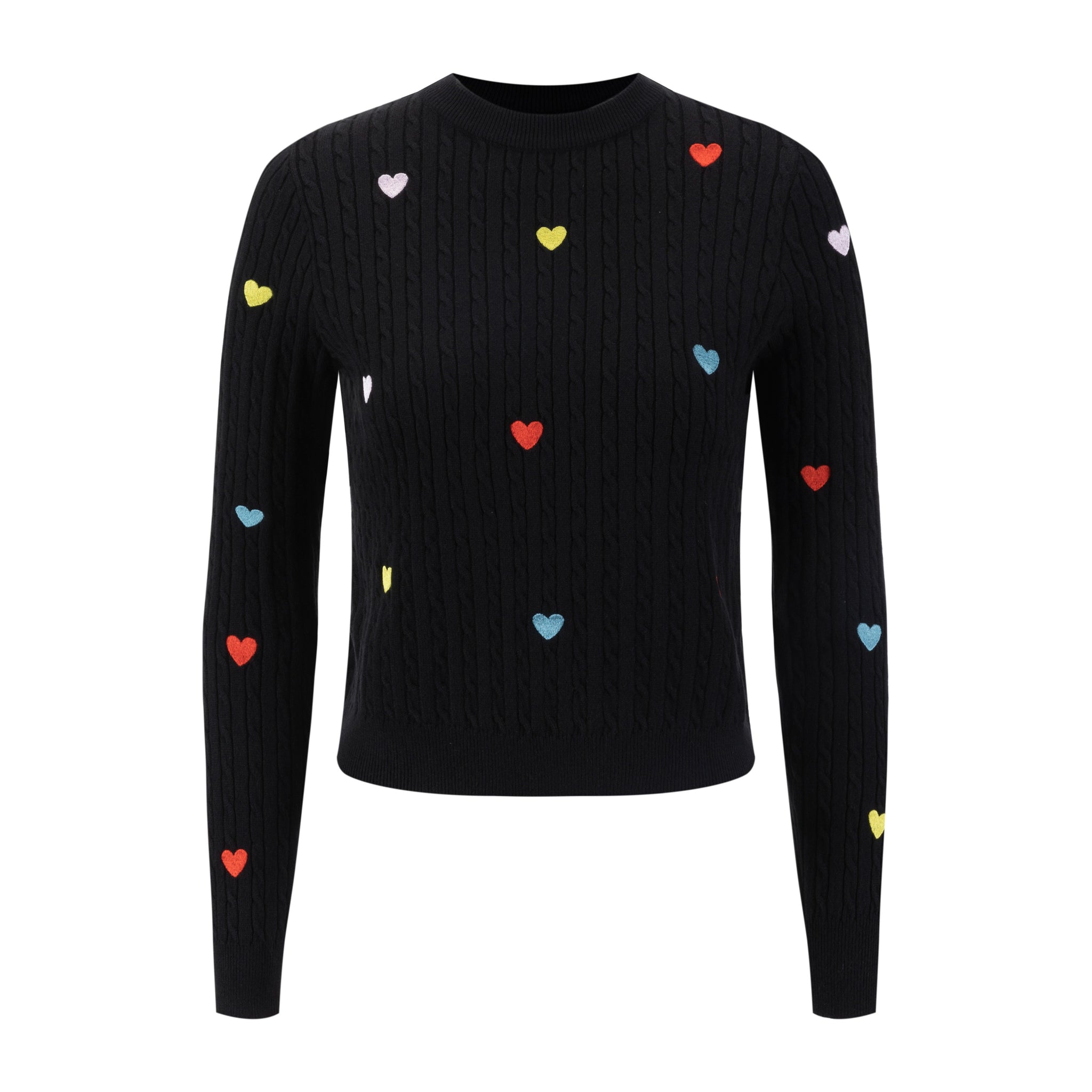Black Cable Knit Heart Patched Top