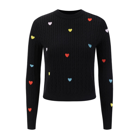 Black Cable Knit Heart Patched Top