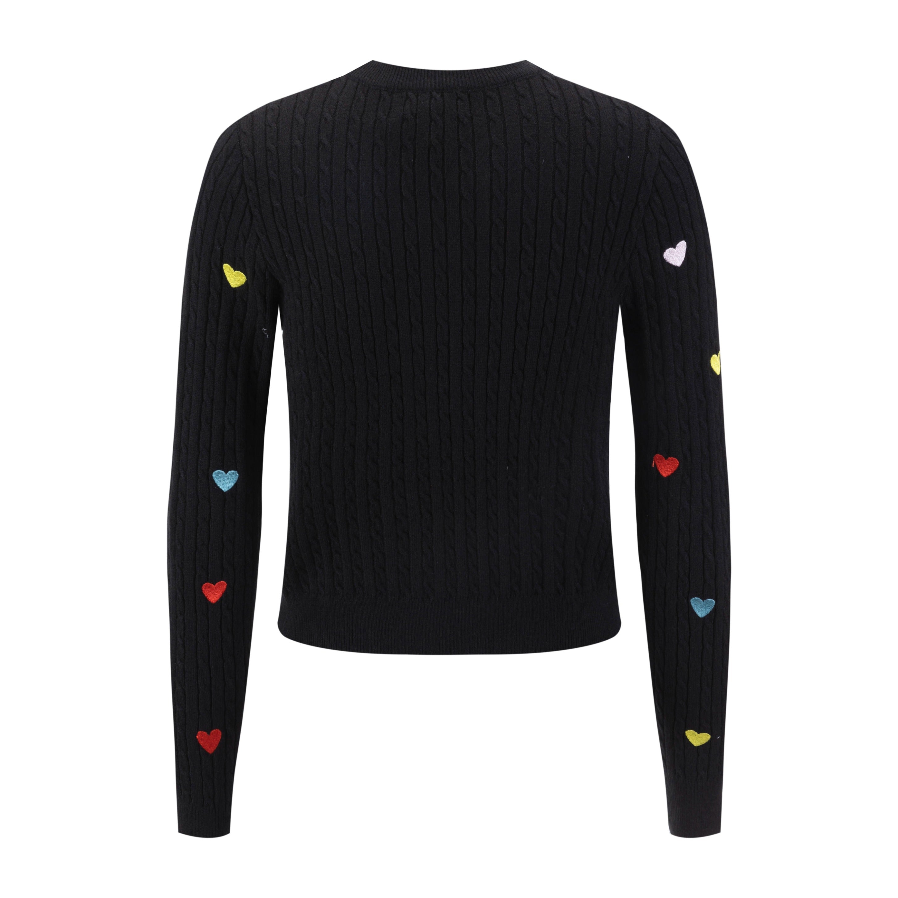 Black Cable Knit Heart Patched Top