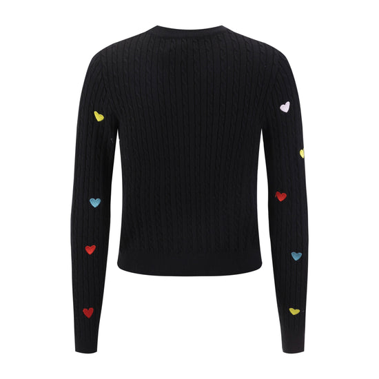 Black Cable Knit Heart Patched Top