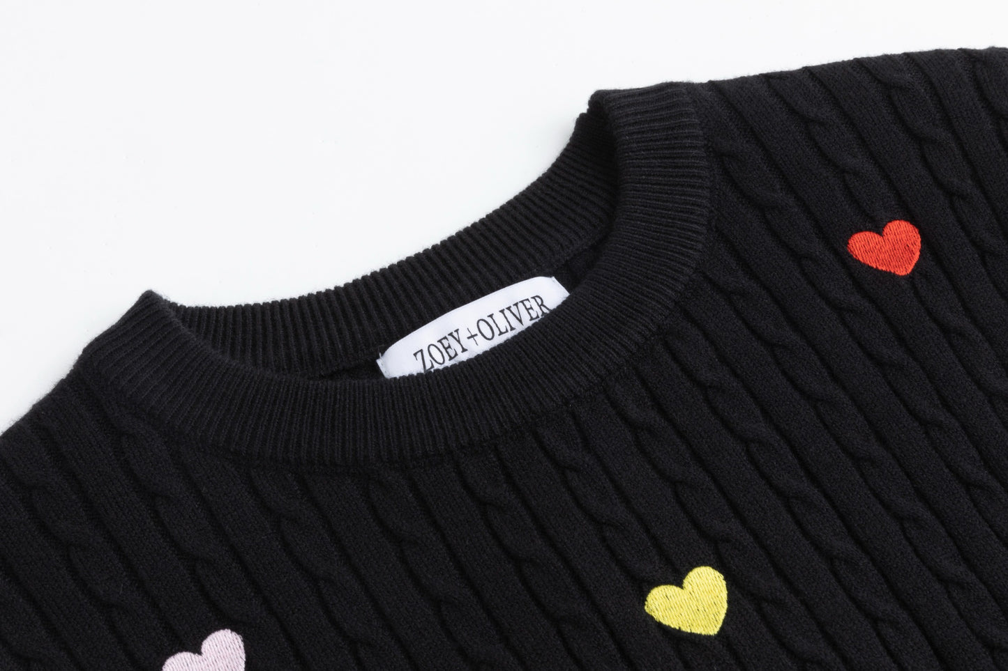 Black Cable Knit Heart Patched Top
