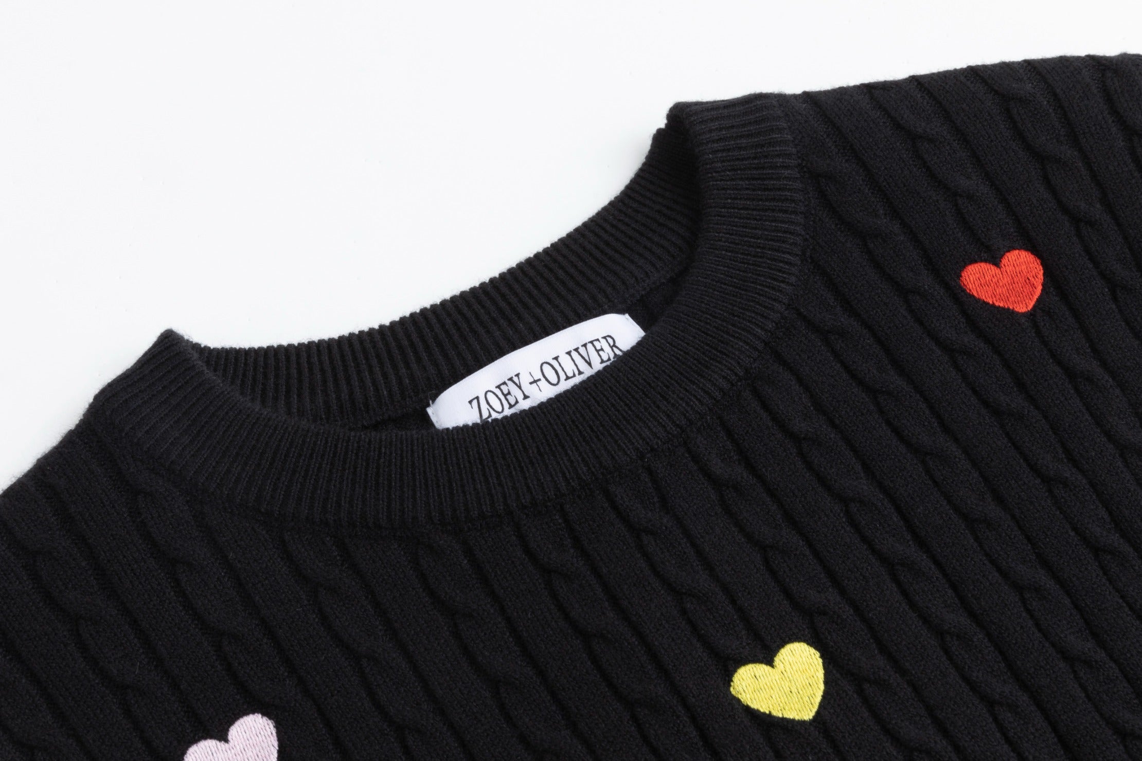 Black Cable Knit Heart Patched Top