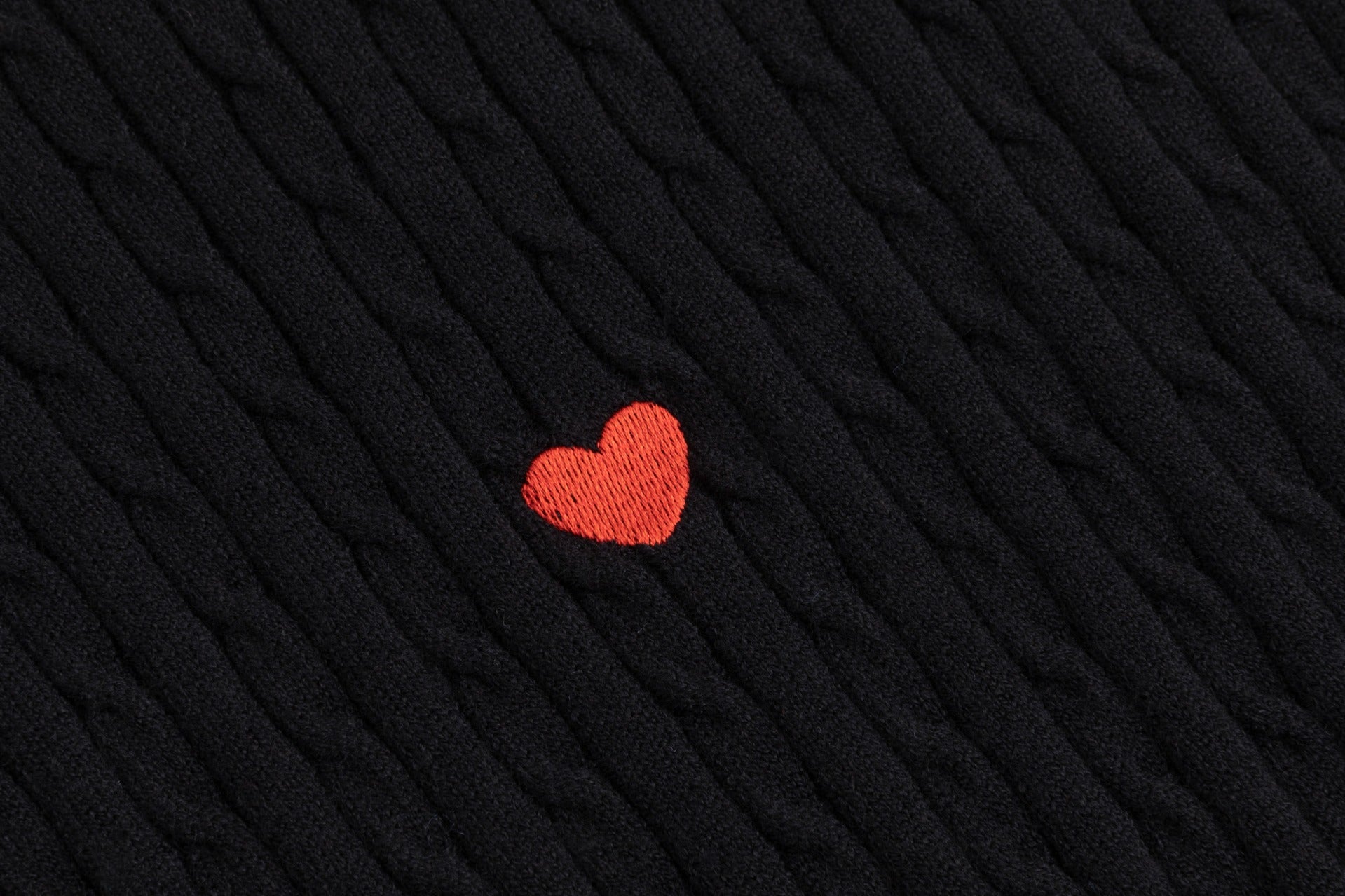 Black Cable Knit Heart Patched Top