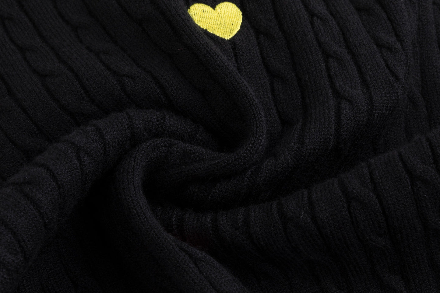 Black Cable Knit Heart Patched Top