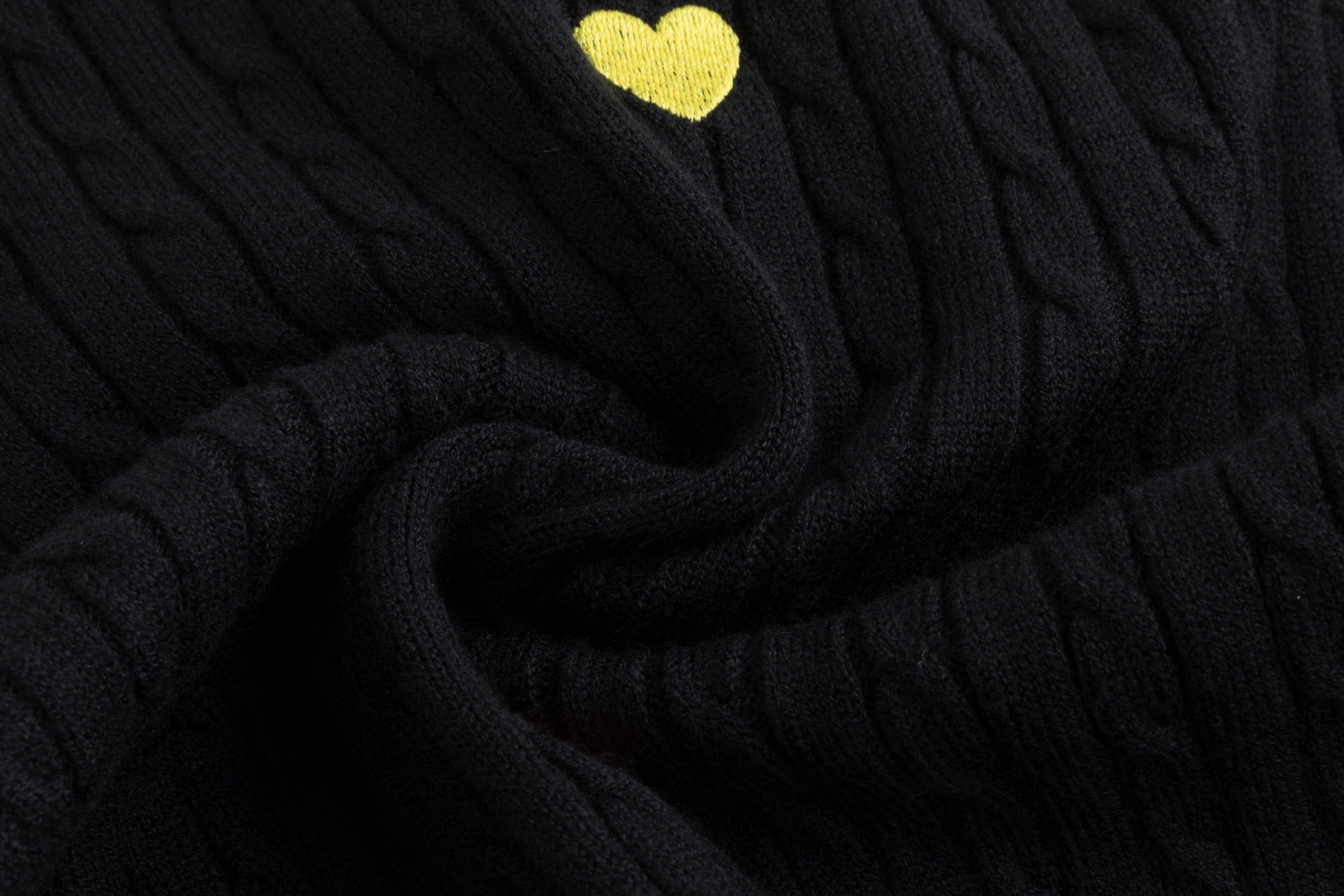 Black Cable Knit Heart Patched Top