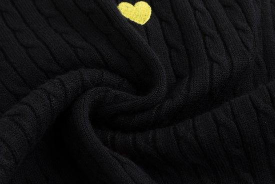 Black Cable Knit Heart Patched Top