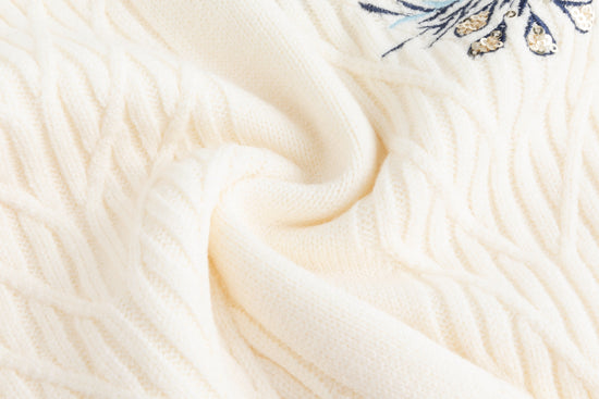 Ivory And Blue Beaded Knit Top