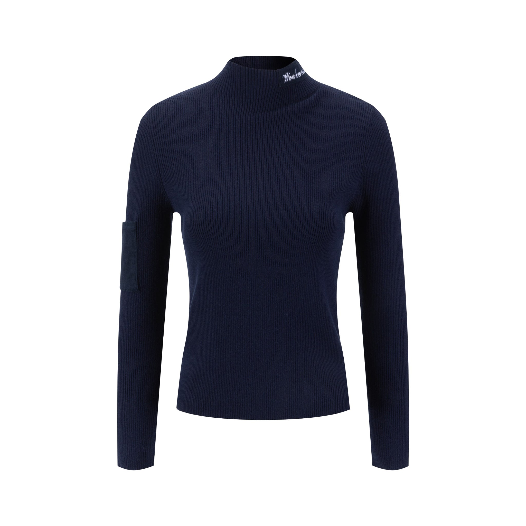 Navy Ribbed Knit With Corduroy Patch Top