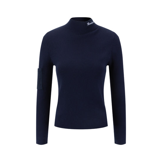 Navy Ribbed Knit With Corduroy Patch Top