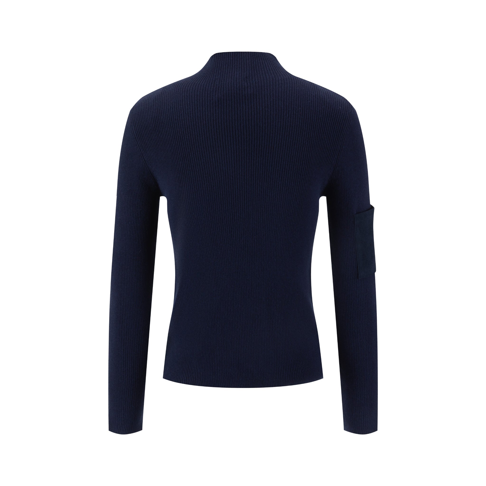 Navy Ribbed Knit With Corduroy Patch Top