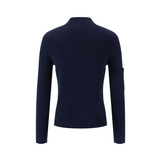 Navy Ribbed Knit With Corduroy Patch Top