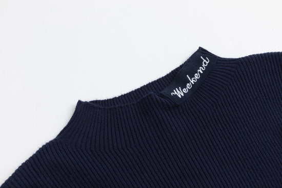 Navy Ribbed Knit With Corduroy Patch Top