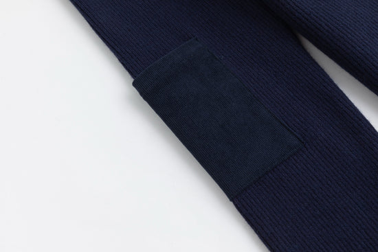 Navy Ribbed Knit With Corduroy Patch Top
