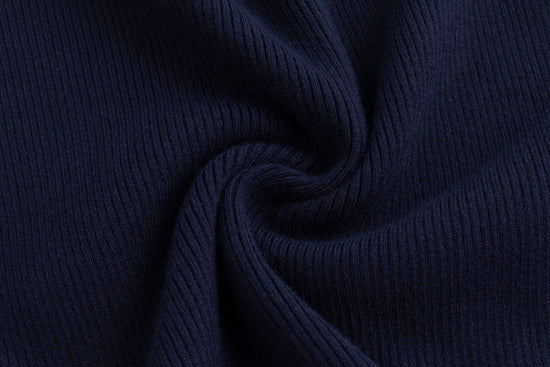Navy Ribbed Knit With Corduroy Patch Top