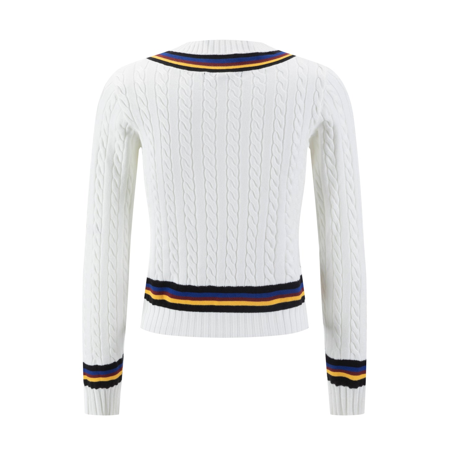 White Cable Knit Sweater With Colored Stripes