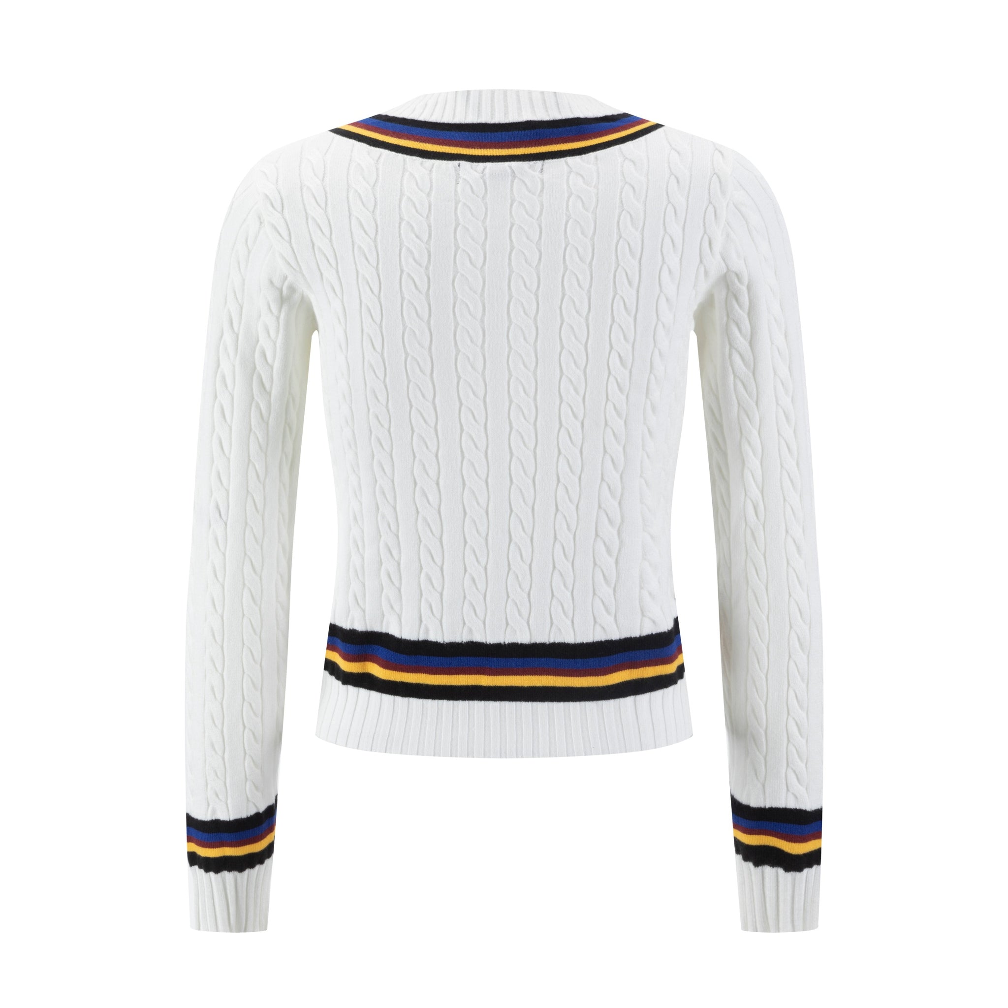 White Cable Knit Sweater With Colored Stripes
