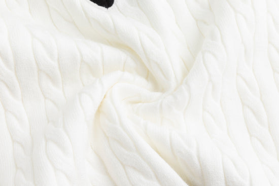White Cable Knit Sweater With Colored Stripes