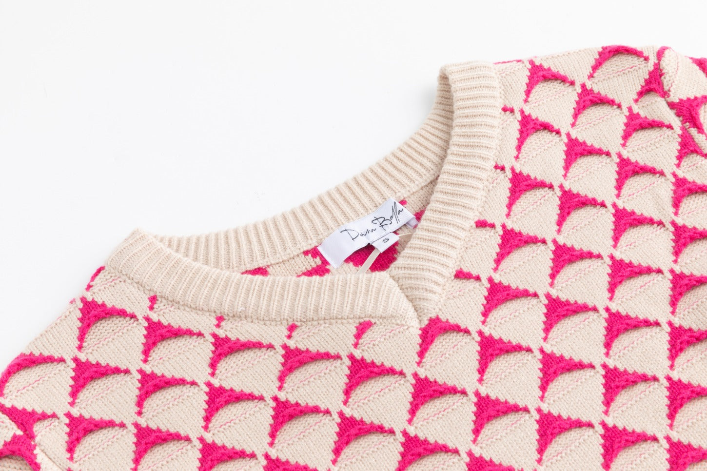 Pink And Tan Triangle Printed Knit Sweater