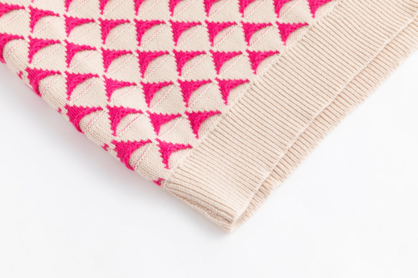Pink And Tan Triangle Printed Knit Sweater