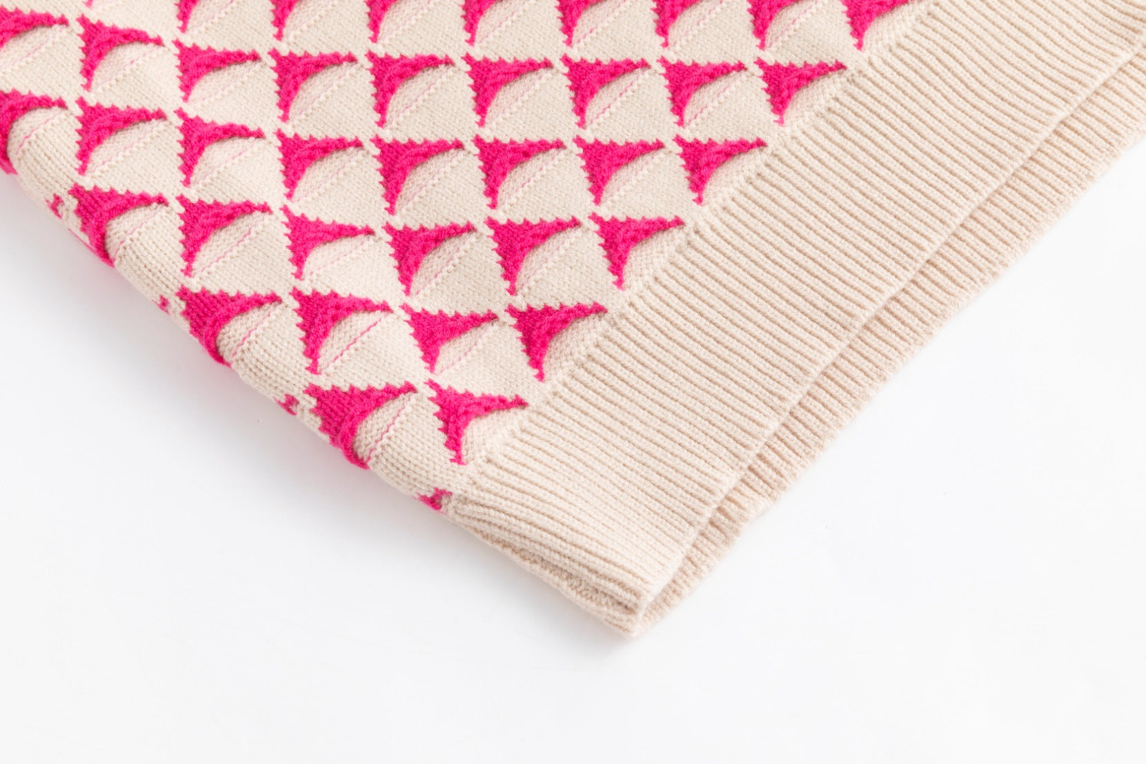 Pink And Tan Triangle Printed Knit Sweater