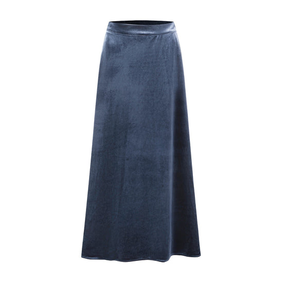 Velvet A-Line Midi Skirt - Blue