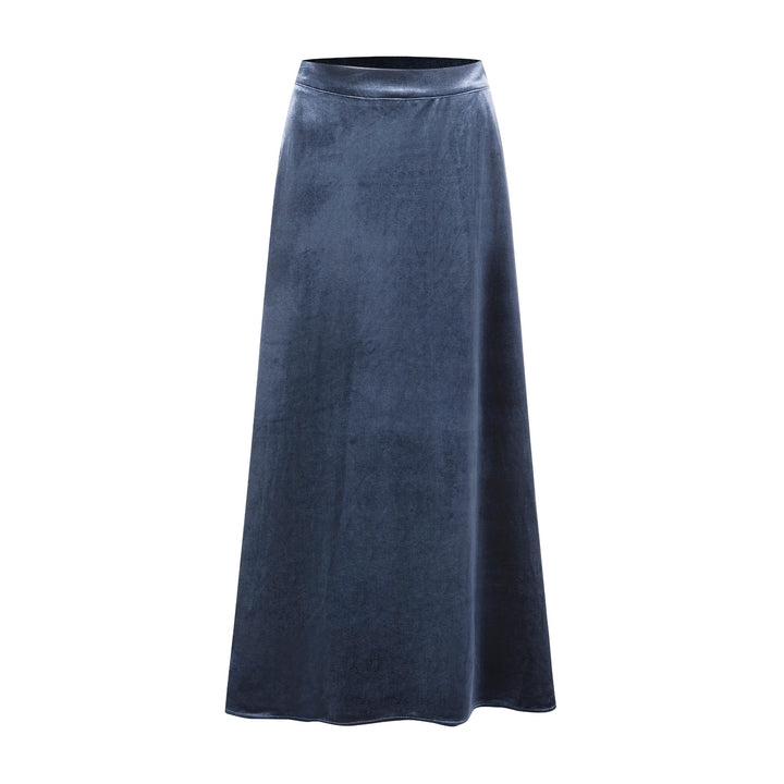 Velvet A-Line Midi Skirt - Blue