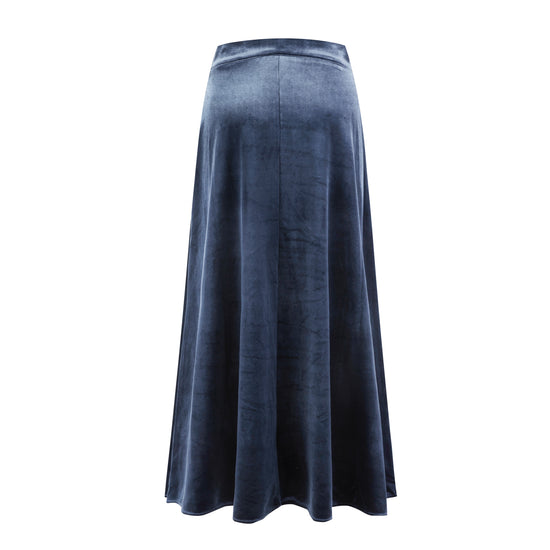 Velvet A-Line Midi Skirt - Blue