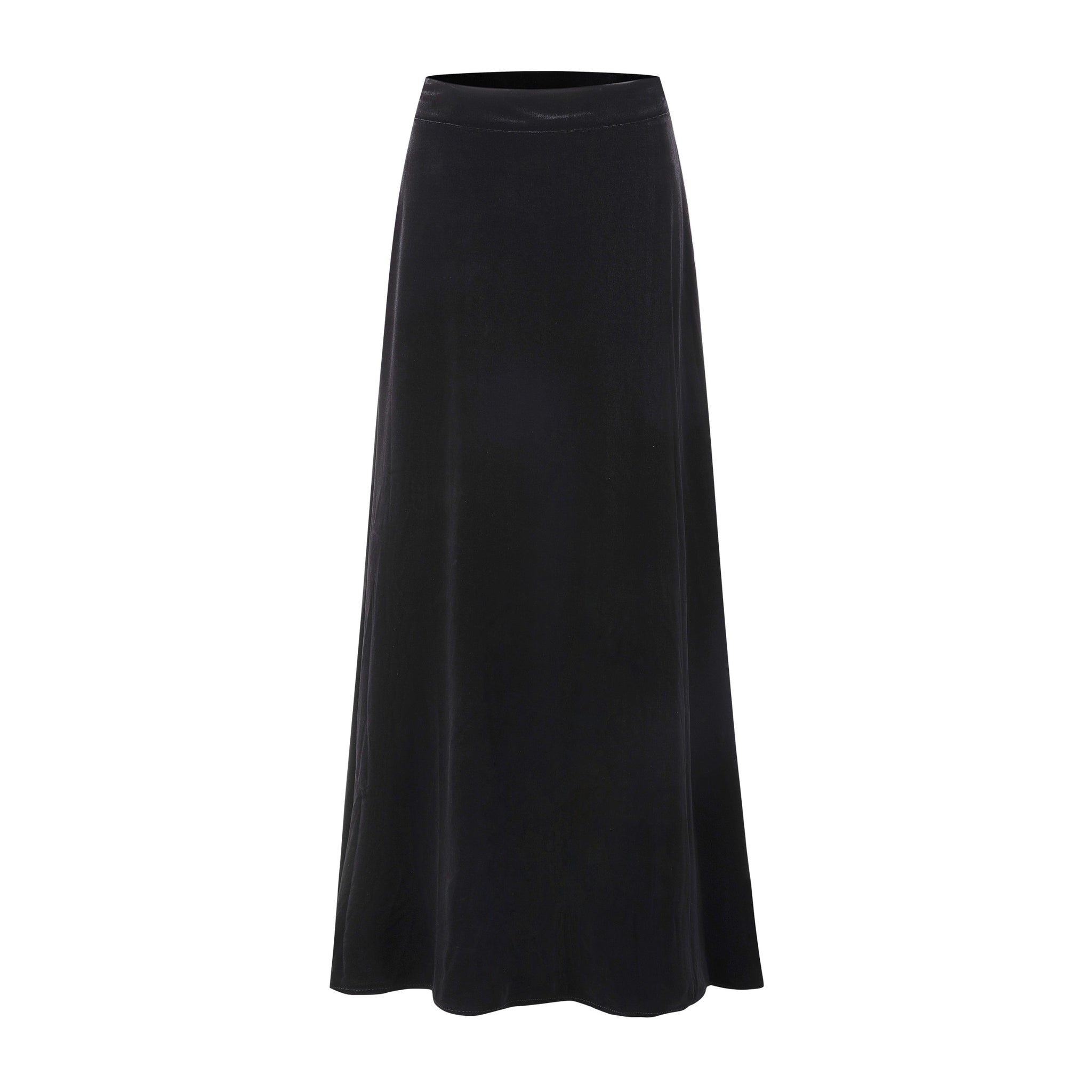 Velvet A-Line Midi Skirt - Black