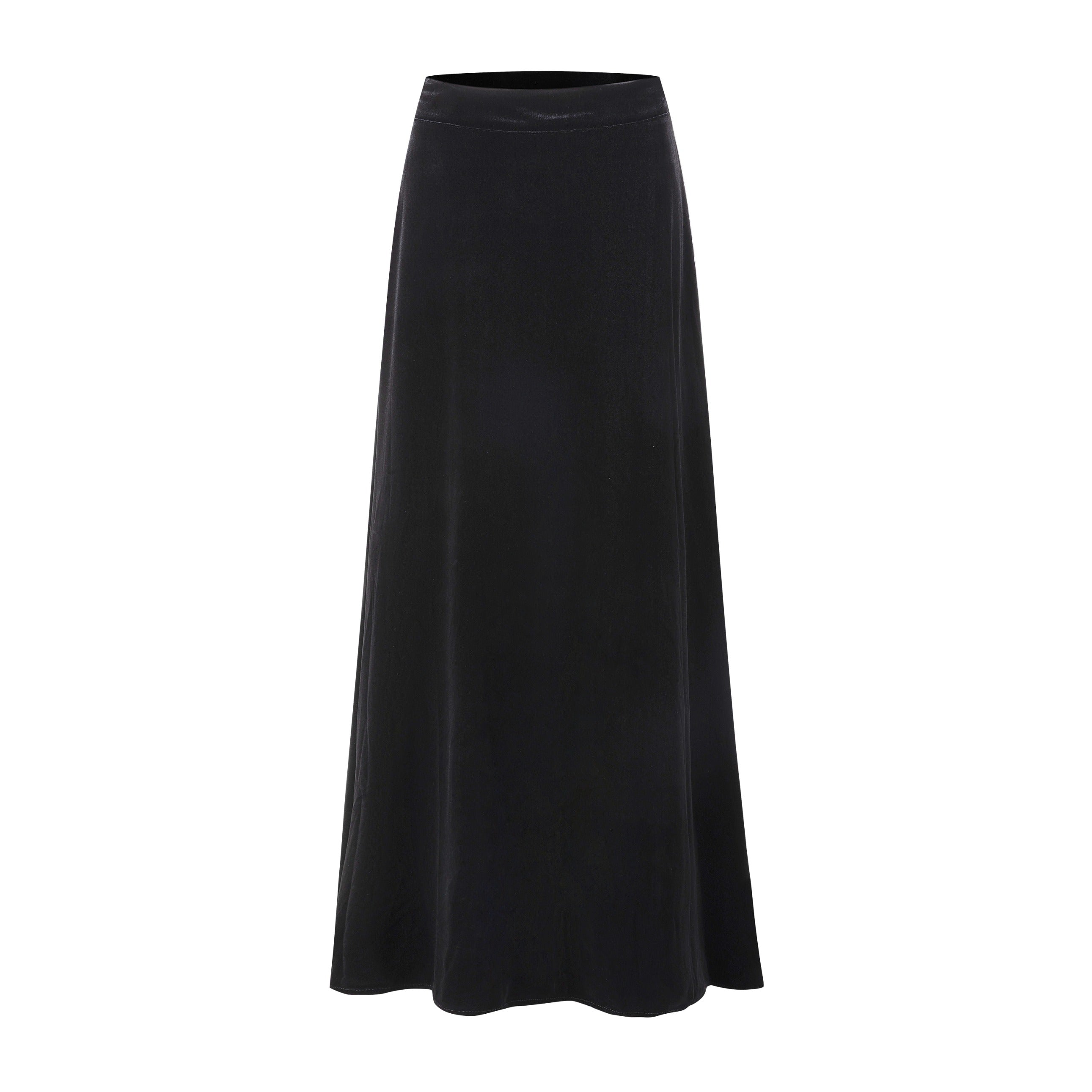 Velvet A-Line Midi Skirt - Black