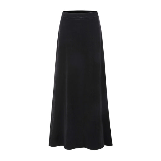 Velvet A-Line Midi Skirt - Black