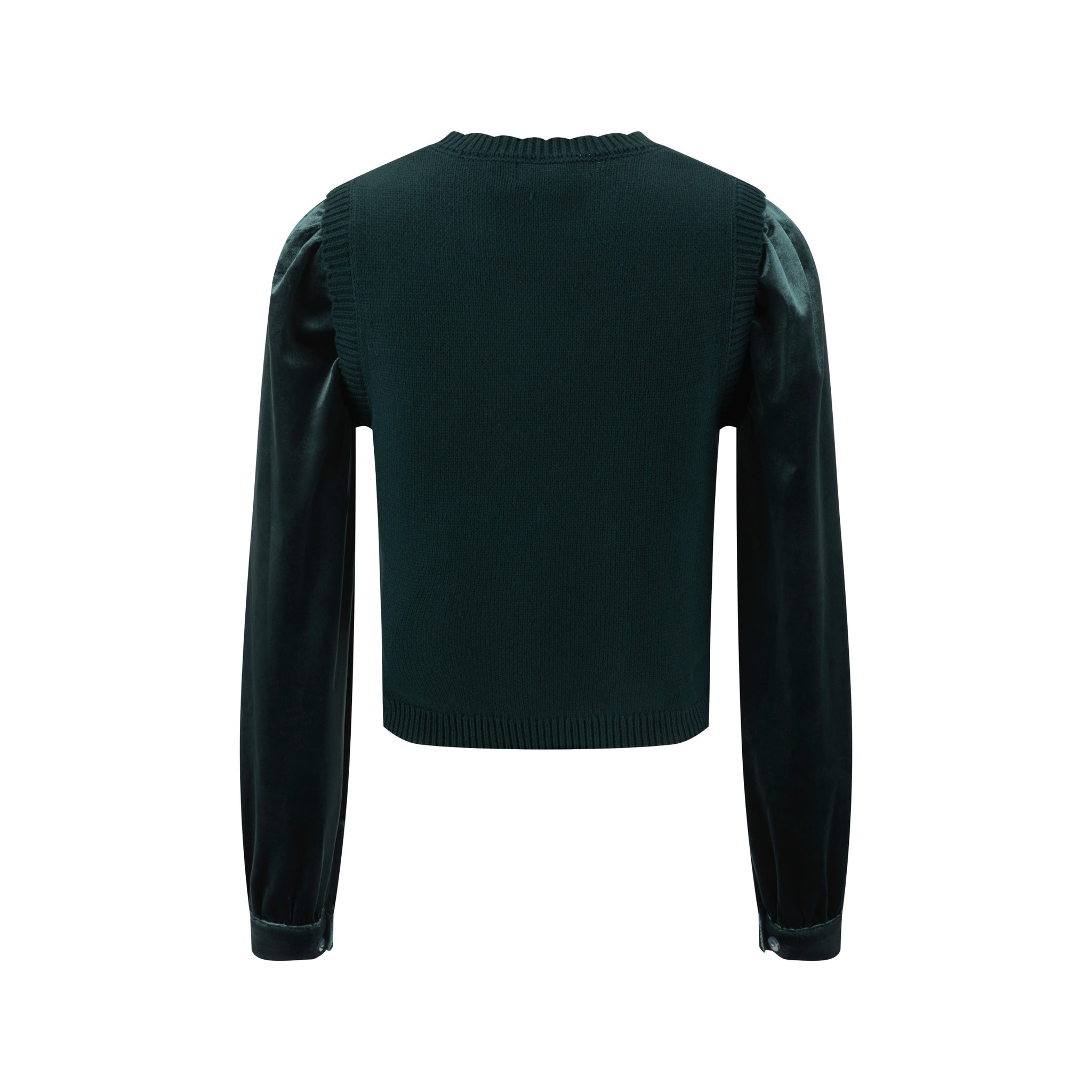 Knit Center Velvet Sleeves Top - Green