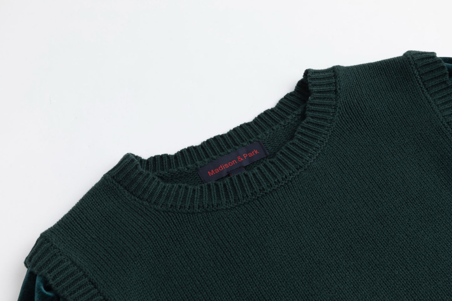 Knit Center Velvet Sleeves Top - Green