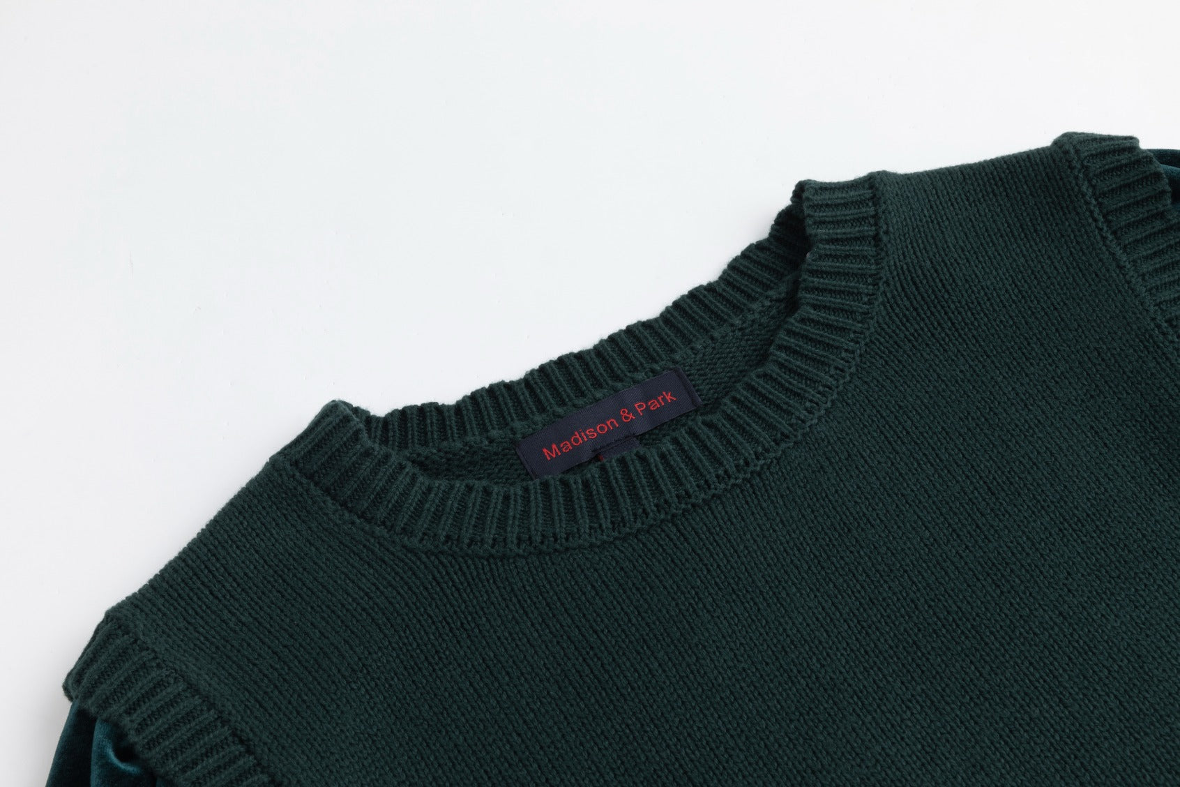 Knit Center Velvet Sleeves Top - Green