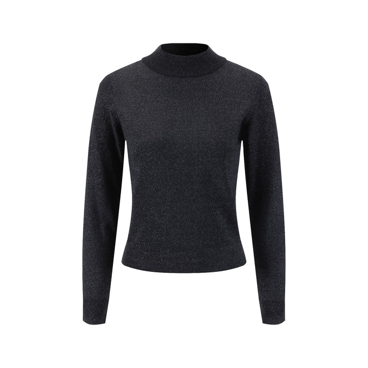 Metallic Silver Knit Turtleneck
