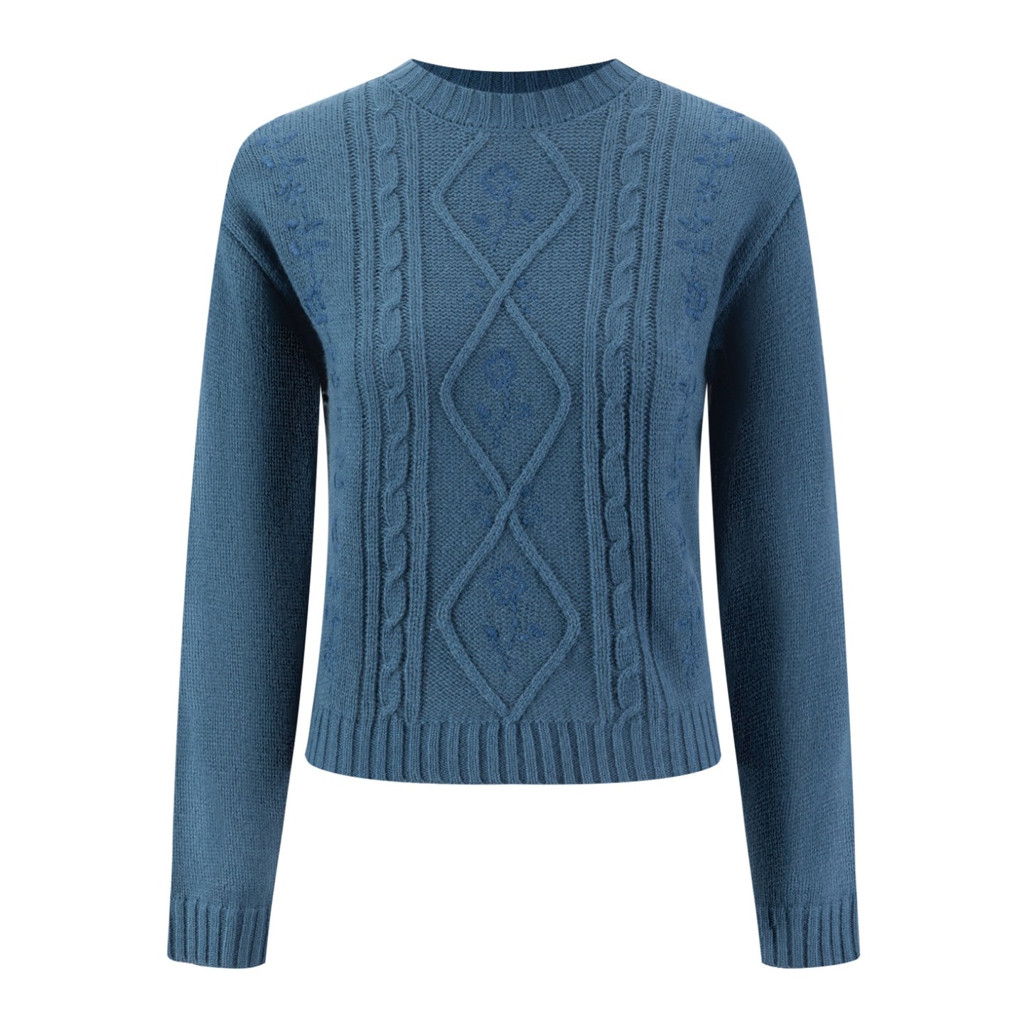 Blue Embroidery Knit Sweater