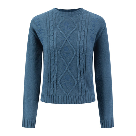 Blue Embroidery Knit Sweater